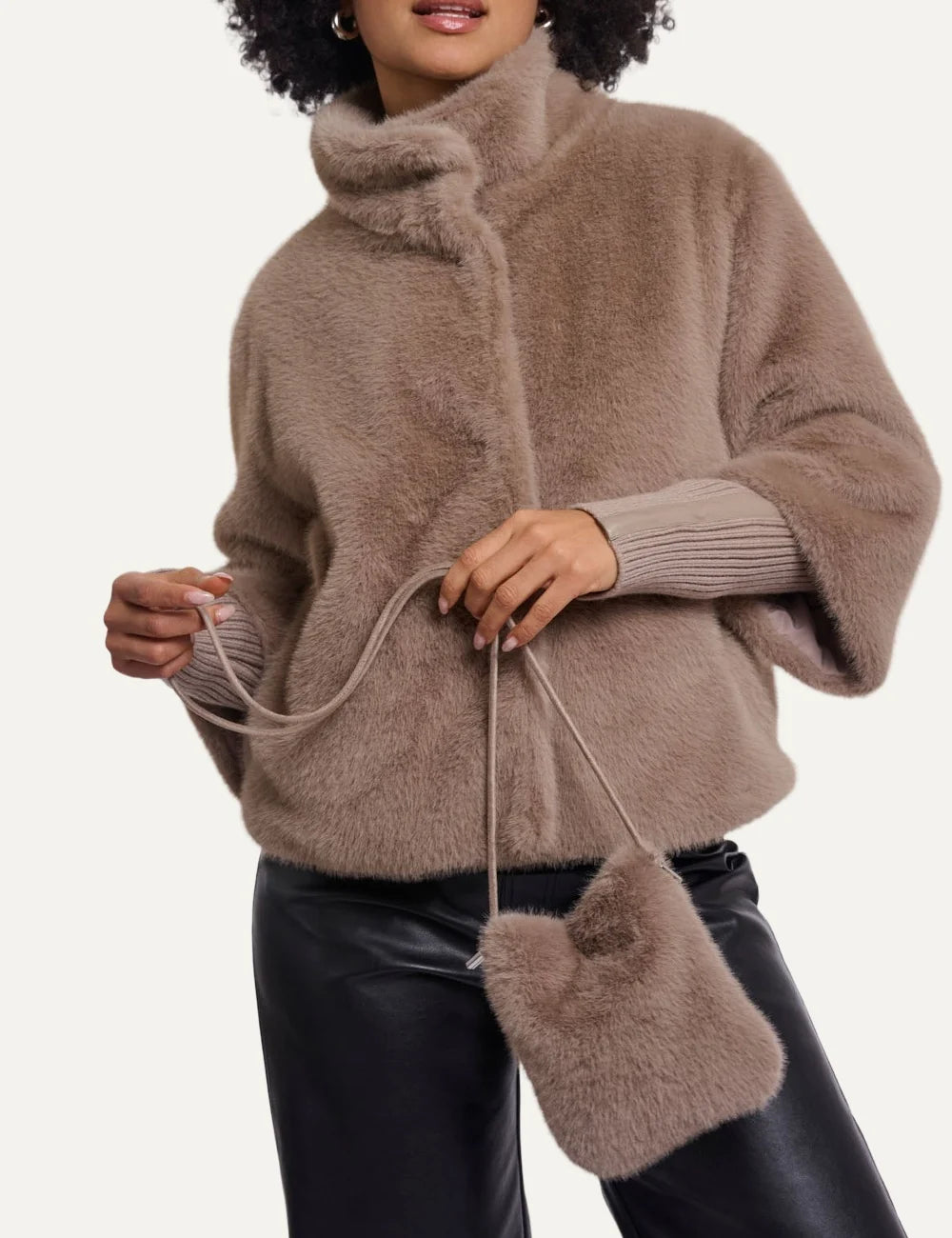 Rino &amp; Pelle women's mocha brown faux fur crossbody bag model