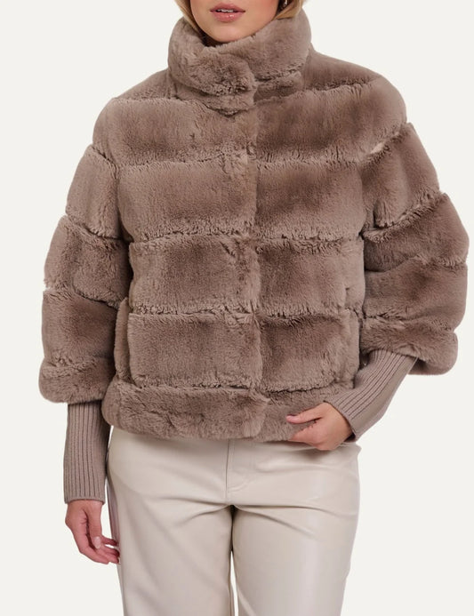 Rino & Pelle women's mocha latte faux fur jacket with detachable sleeves front view