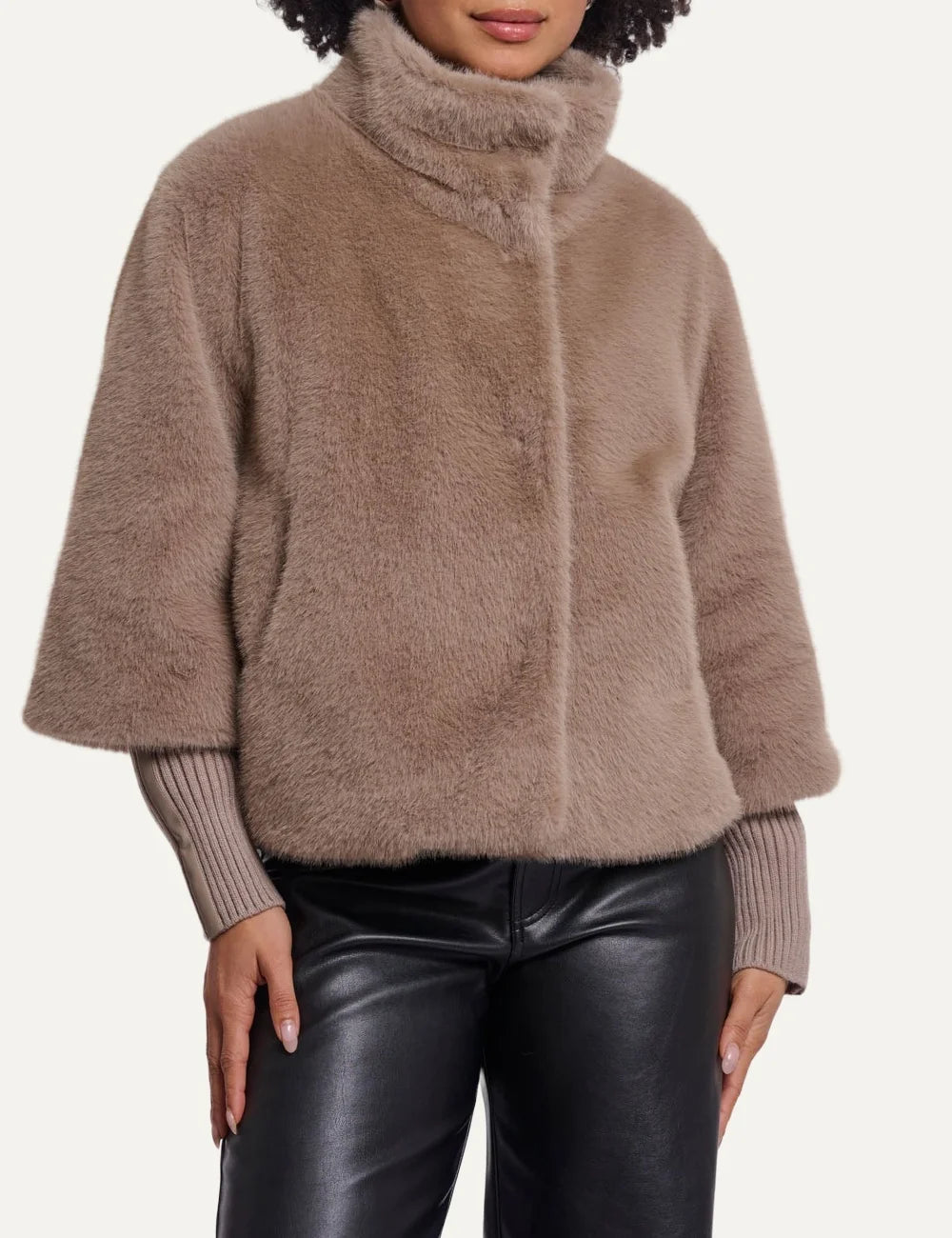 Rino & Pelle women's mocha latte faux fur jacket with detachable sleeves front view