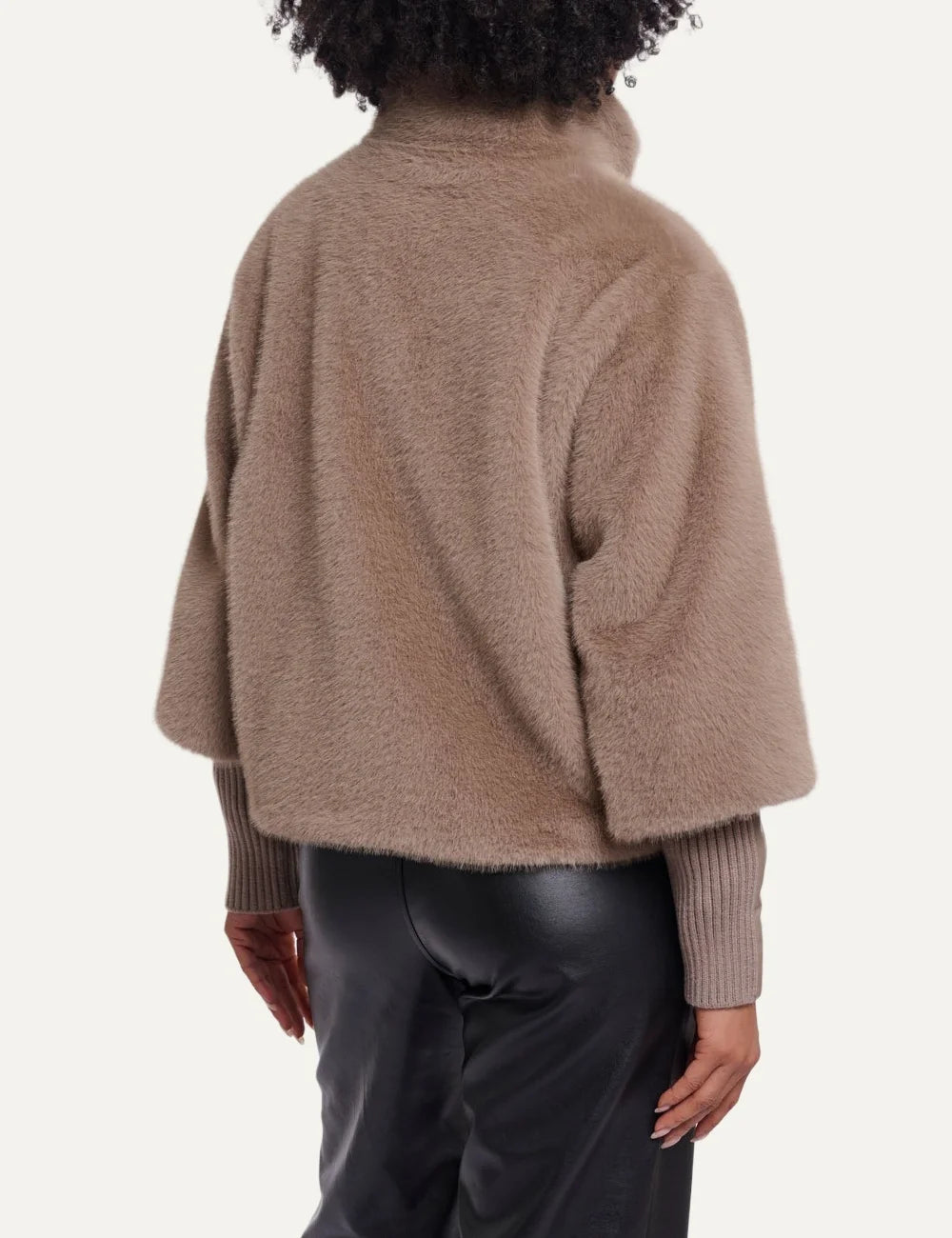Rino & Pelle women's mocha latte faux fur jacket with detachable sleeves back view