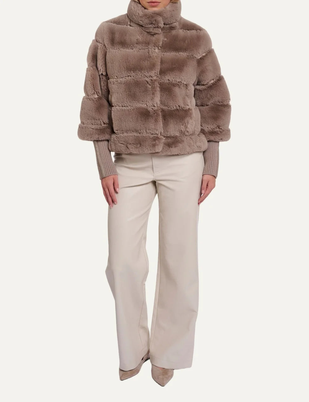 Rino & Pelle women's mocha latte faux fur jacket with detachable sleeves full look