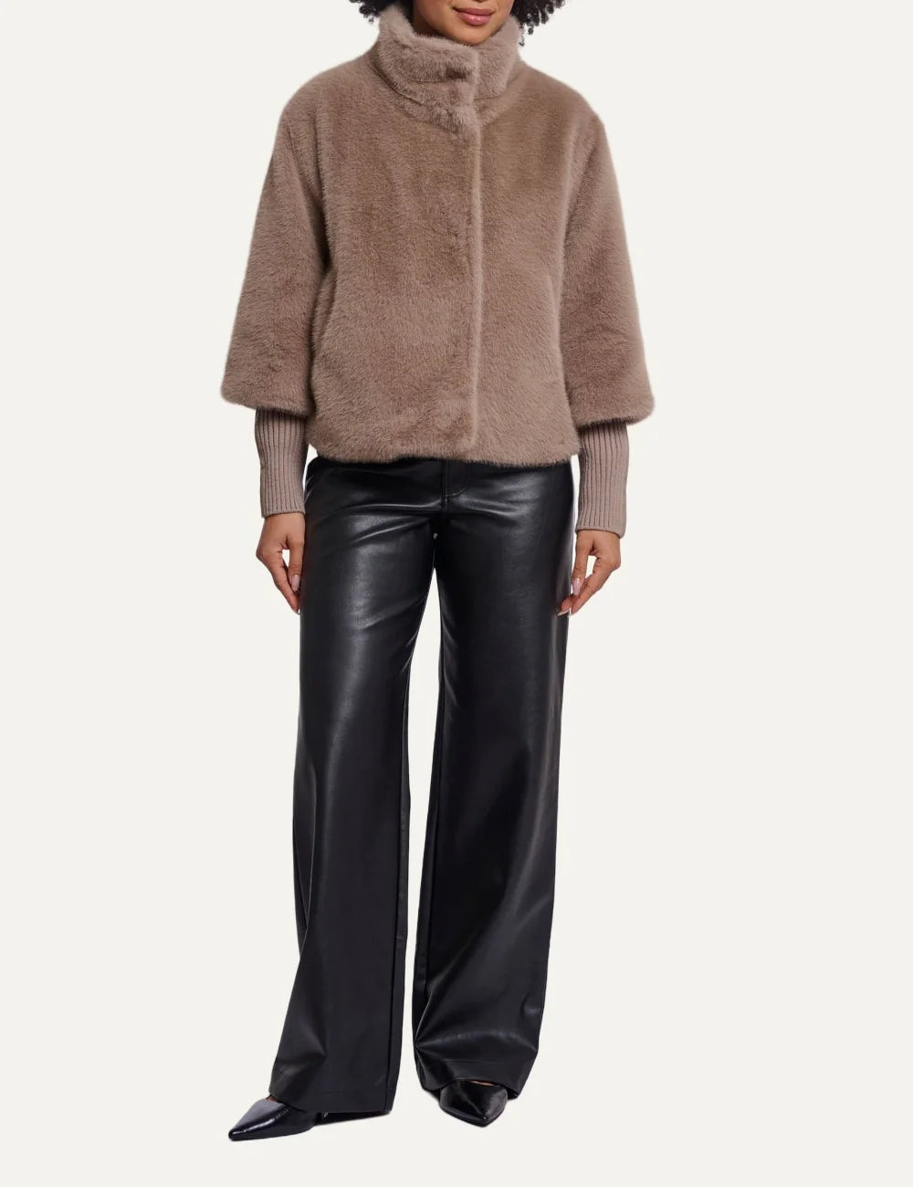 Rino & Pelle women's mocha latte faux fur jacket with detachable sleeves full look
