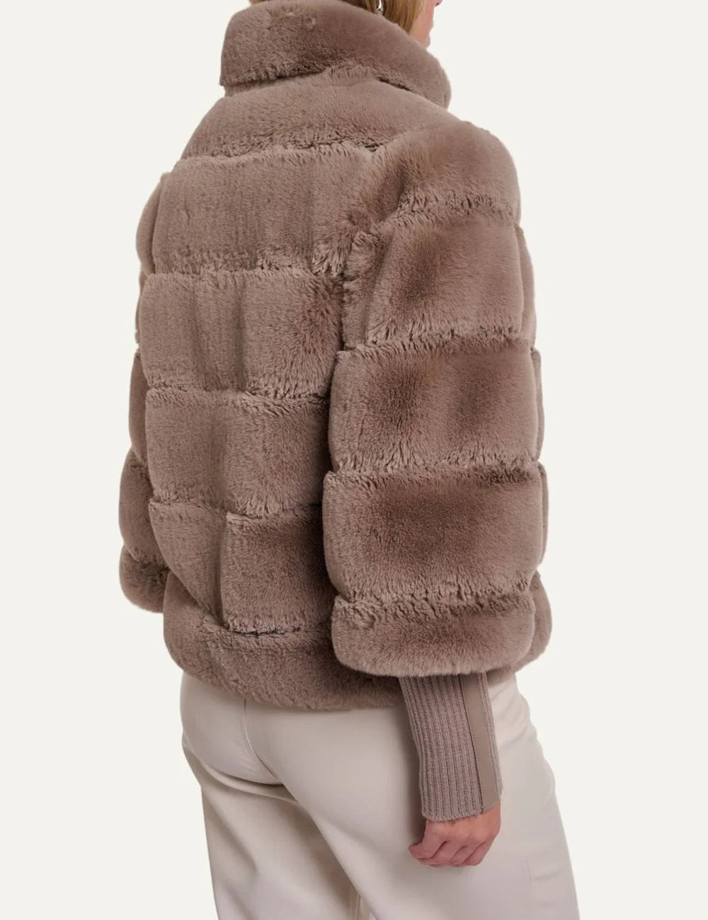 Rino & Pelle women's mocha latte faux fur jacket with detachable sleeves back view