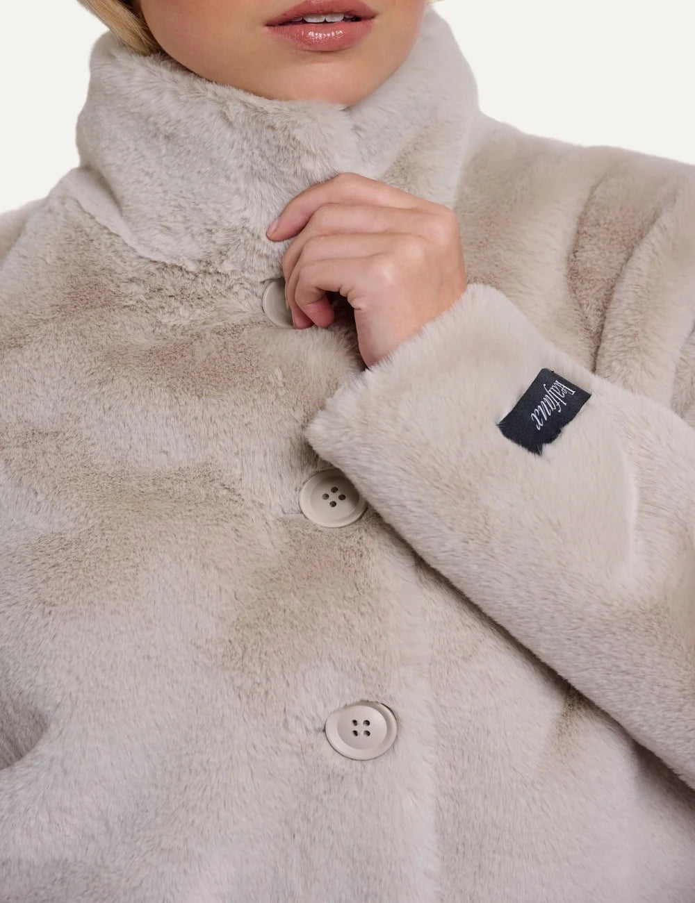 Rino &amp; Pelle women's off-white faux fur jacket with high collar detail