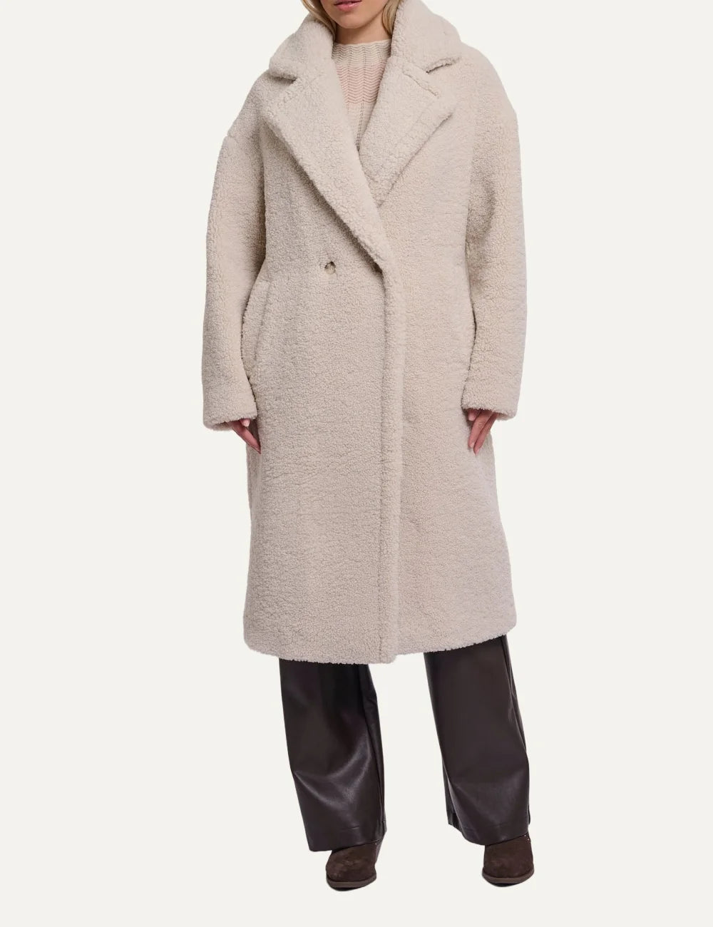 Rino &amp; Pelle women's off-white long teddy coat with lapel collar full body