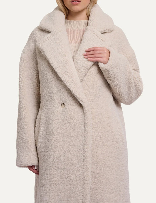 Rino &amp; Pelle women's off-white long teddy coat with lapel collar