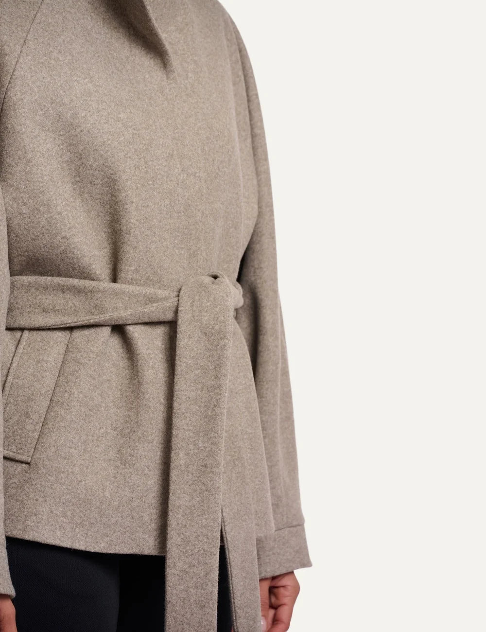 Rino & Pelle women's toffee melange lightweight belted coat with stand collar belt detail