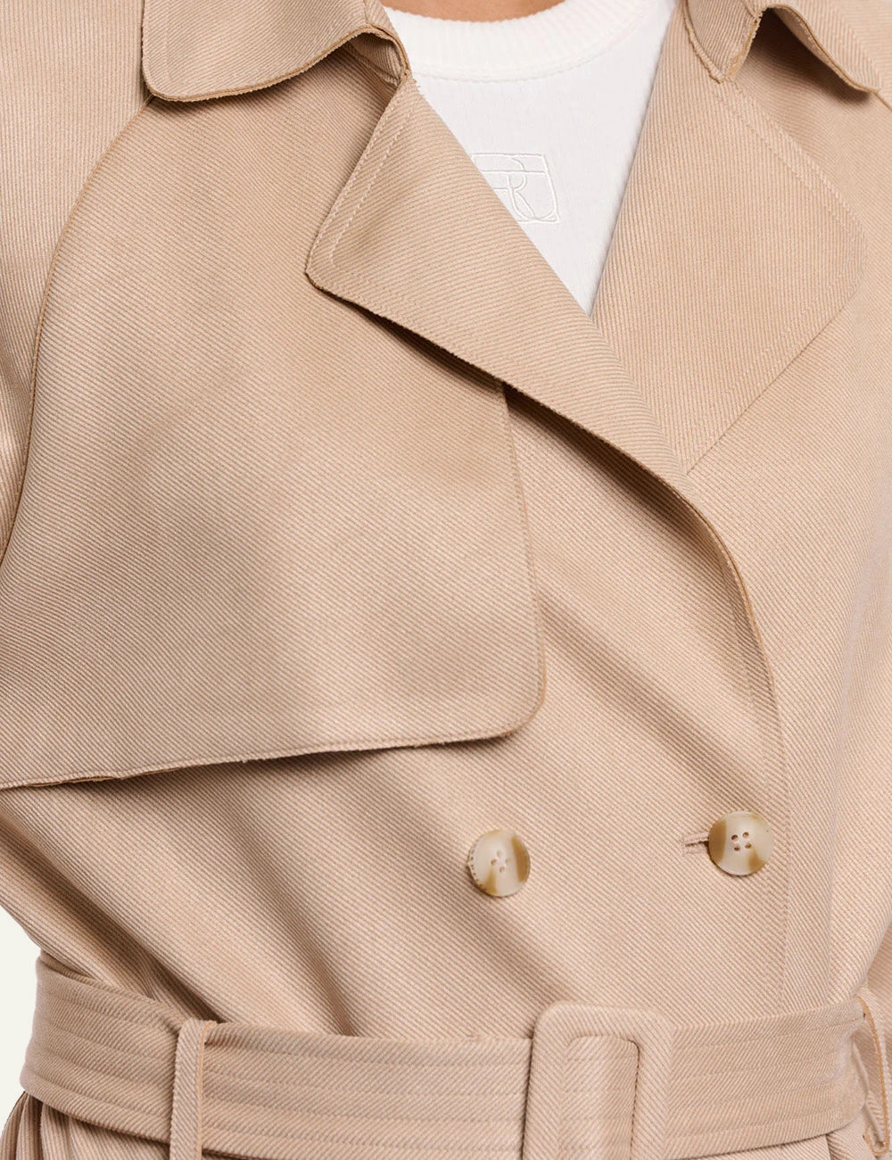 rinopelle elsje trench coat belted beige front detail view