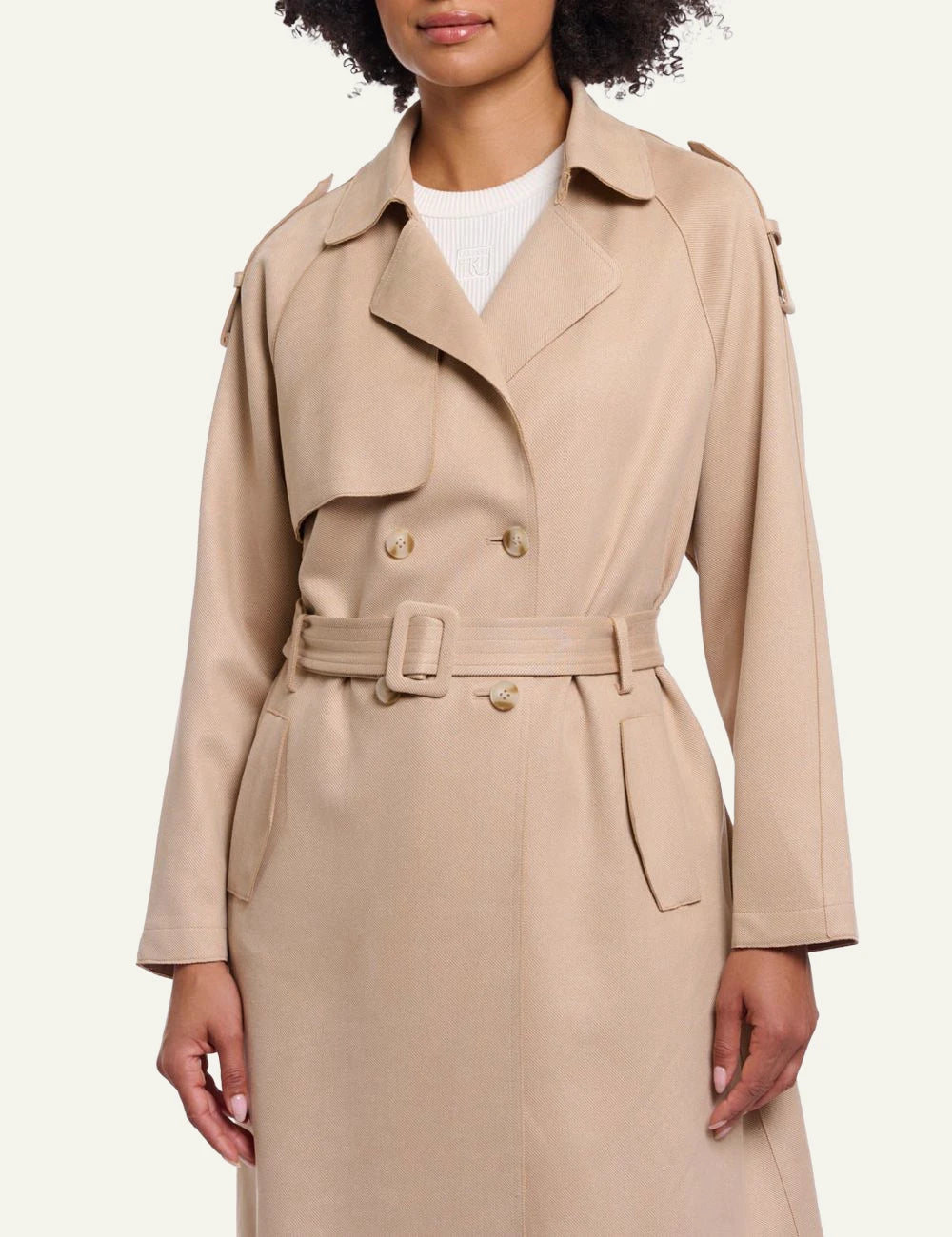 rinopelle elsje trench coat belted beige front model view