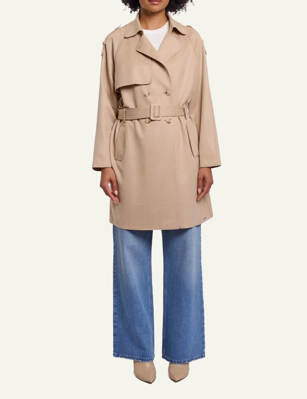 rinopelle elsje trench coat belted beige front full body view
