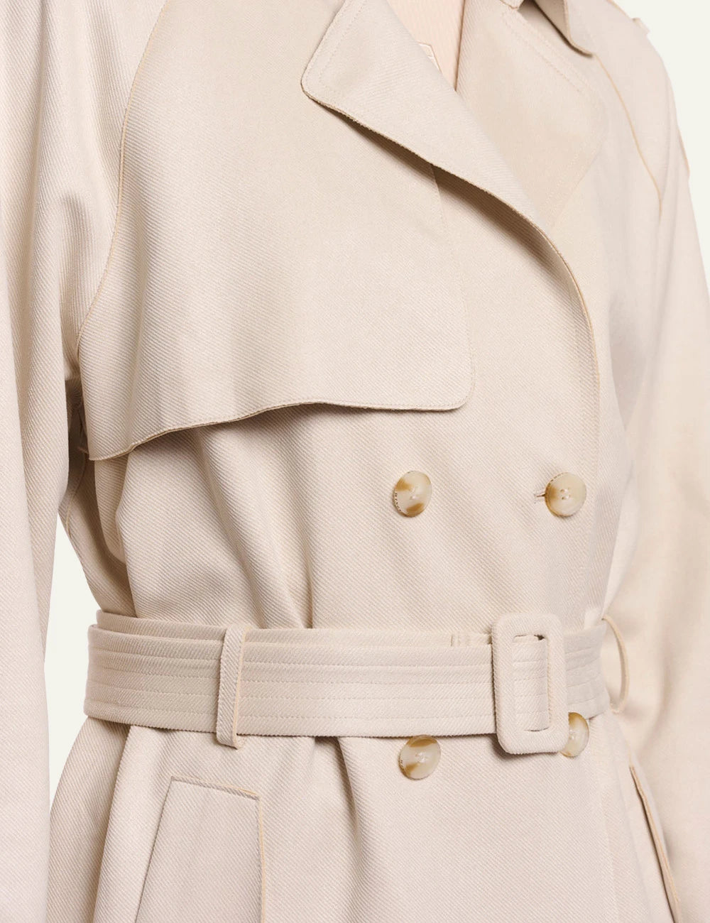 rinopelle elsje trench coat belted cream front detail view