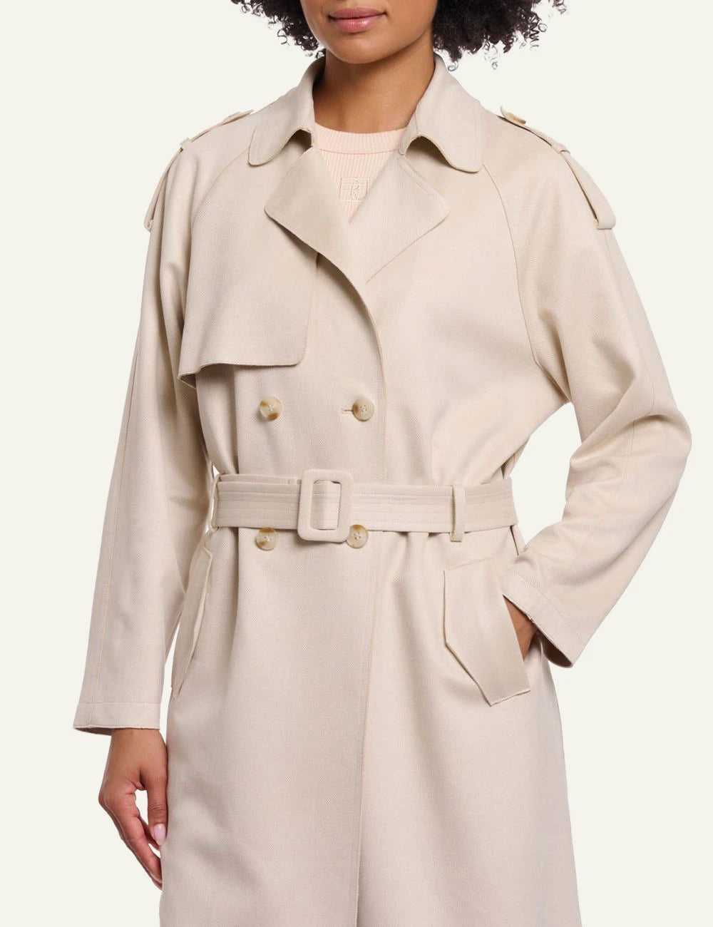rinopelle elsje trench coat belted cream front model  view
