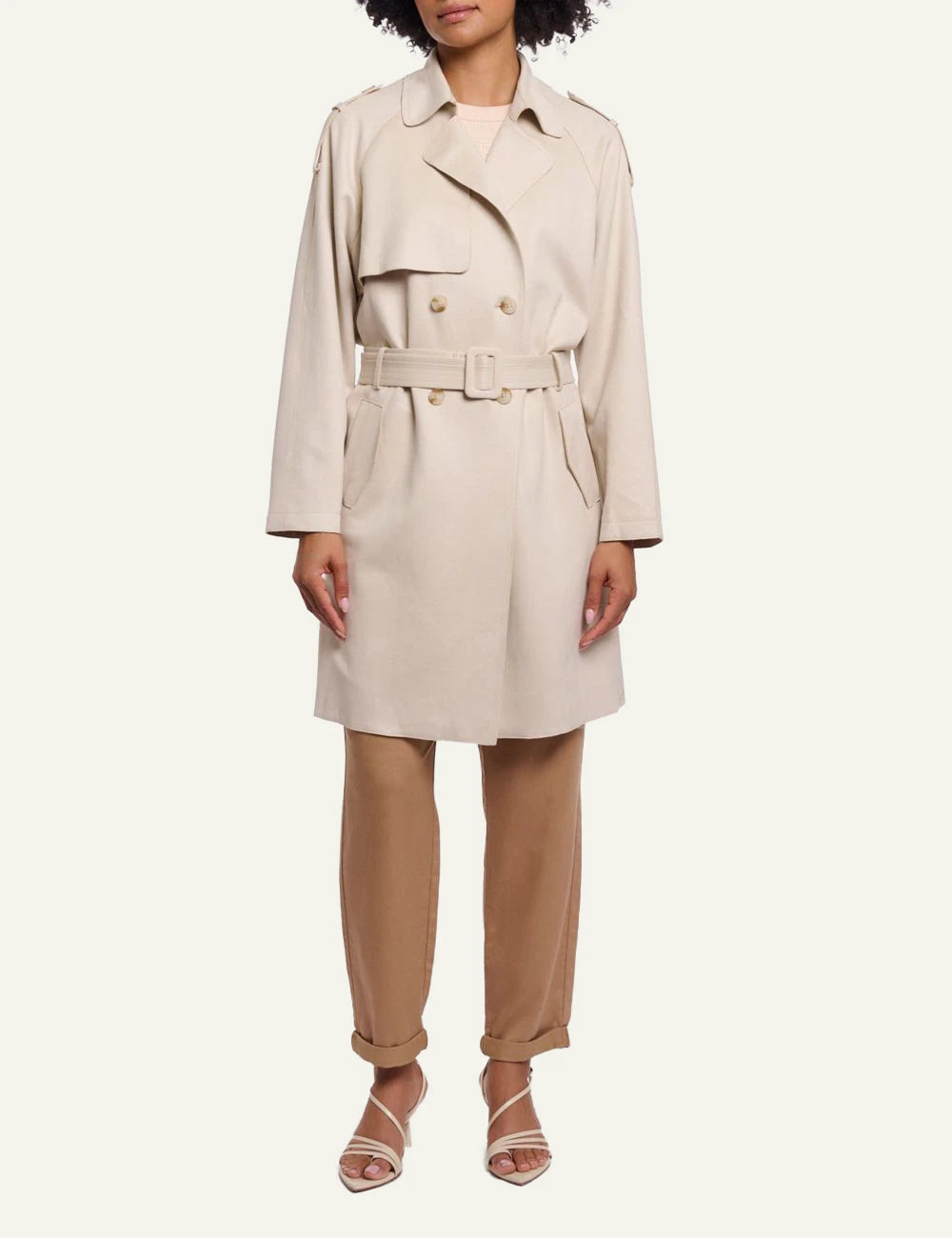 rinopelle elsje trench coat belted cream front model full body view