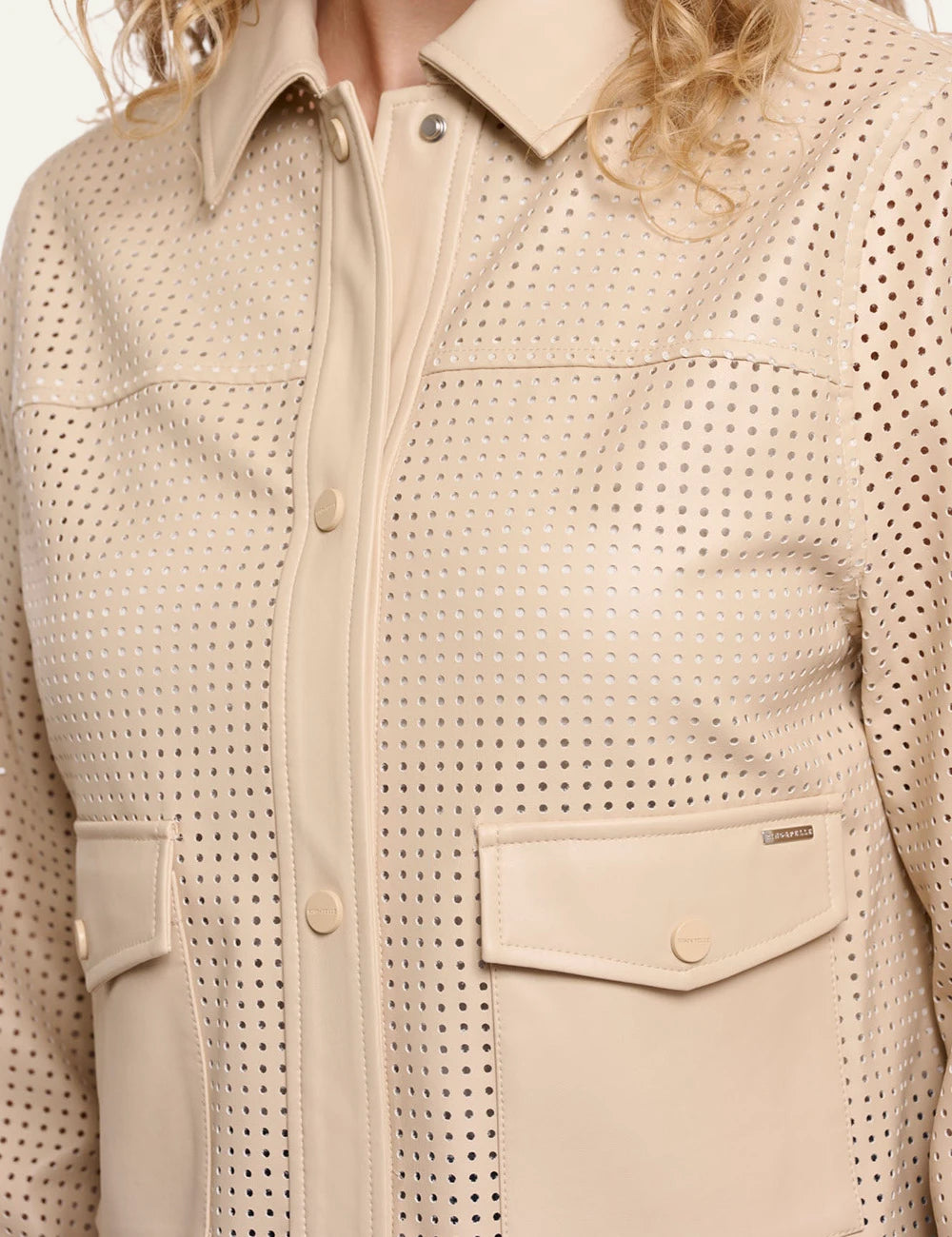 rinopelle nandi perforated jacket oat front model detail view