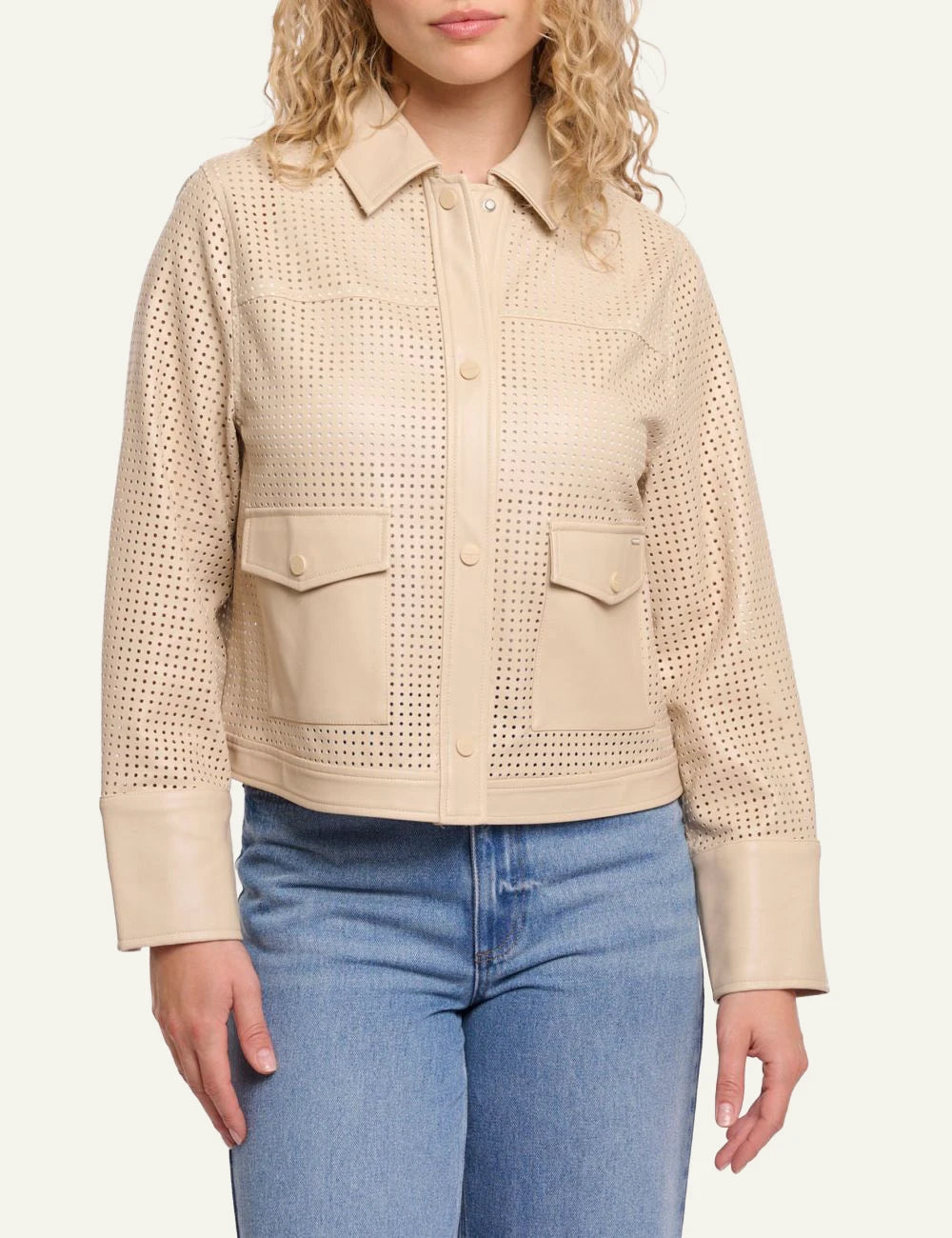 rinopelle nandi perforated jacket oat front model view