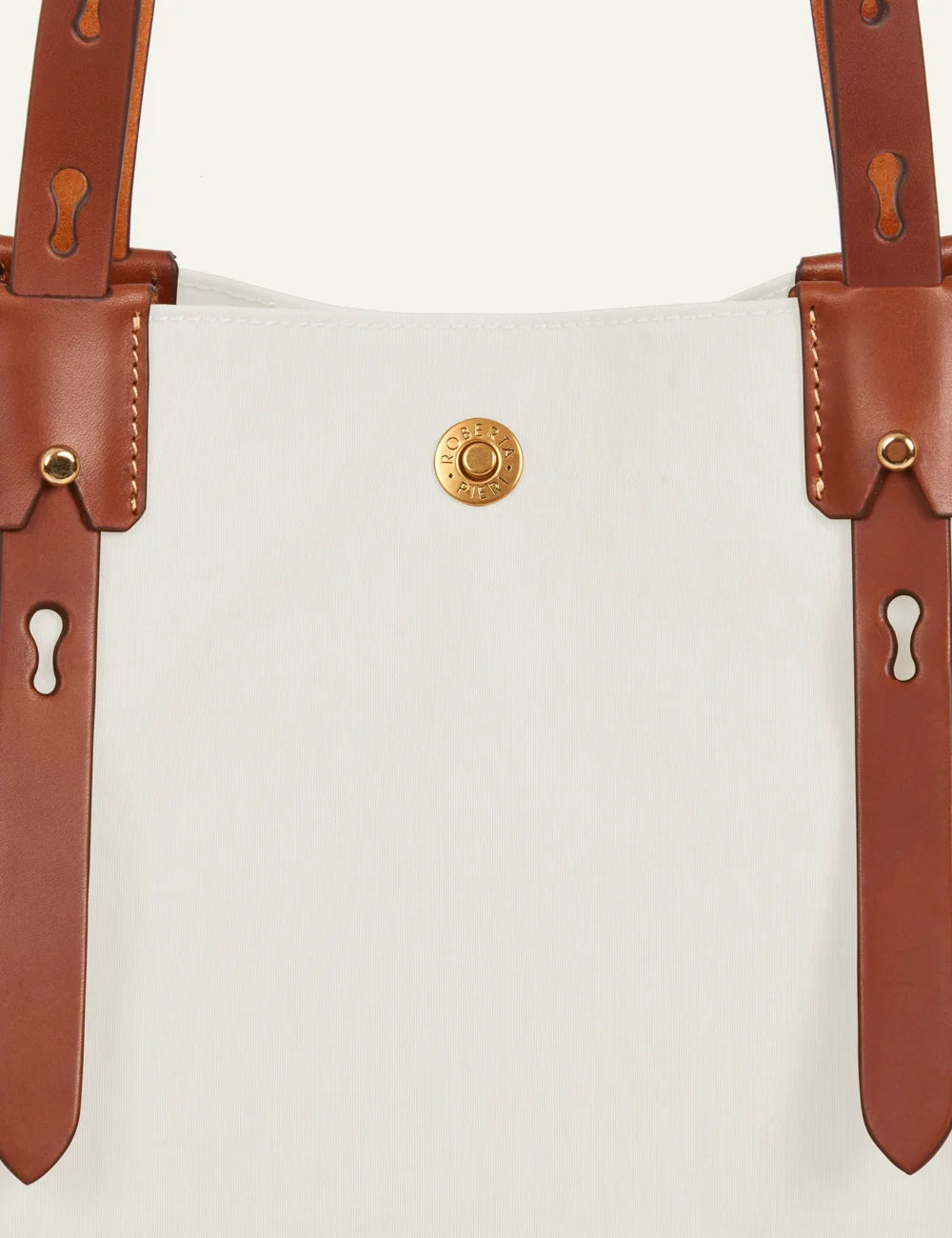 Roberta Pieri angora tote bag brown leather handles detail view