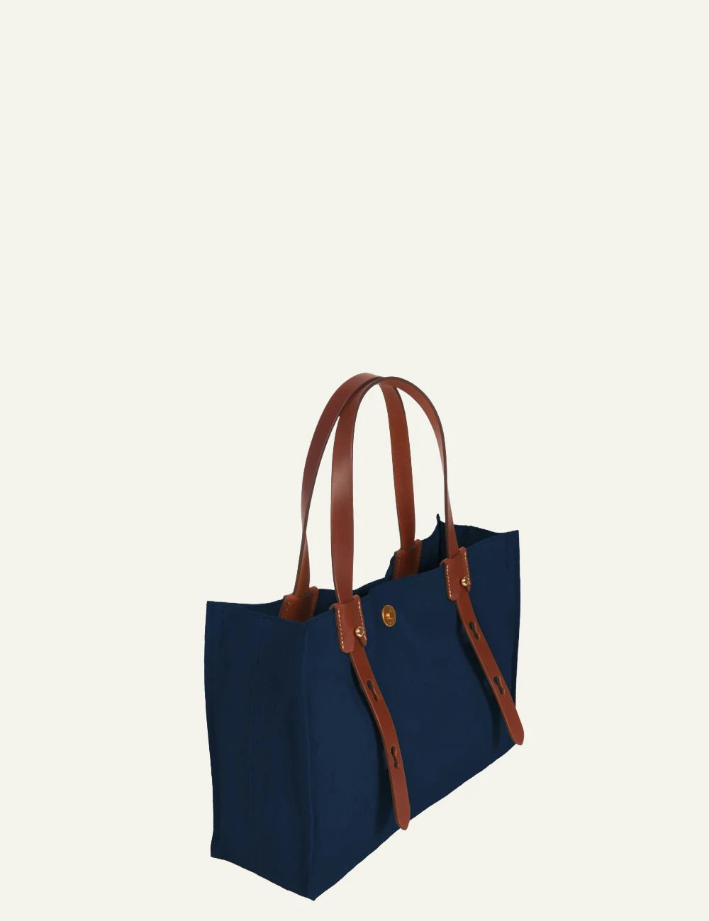 Roberta Pieri navy mini tote bag brown leather handles side view