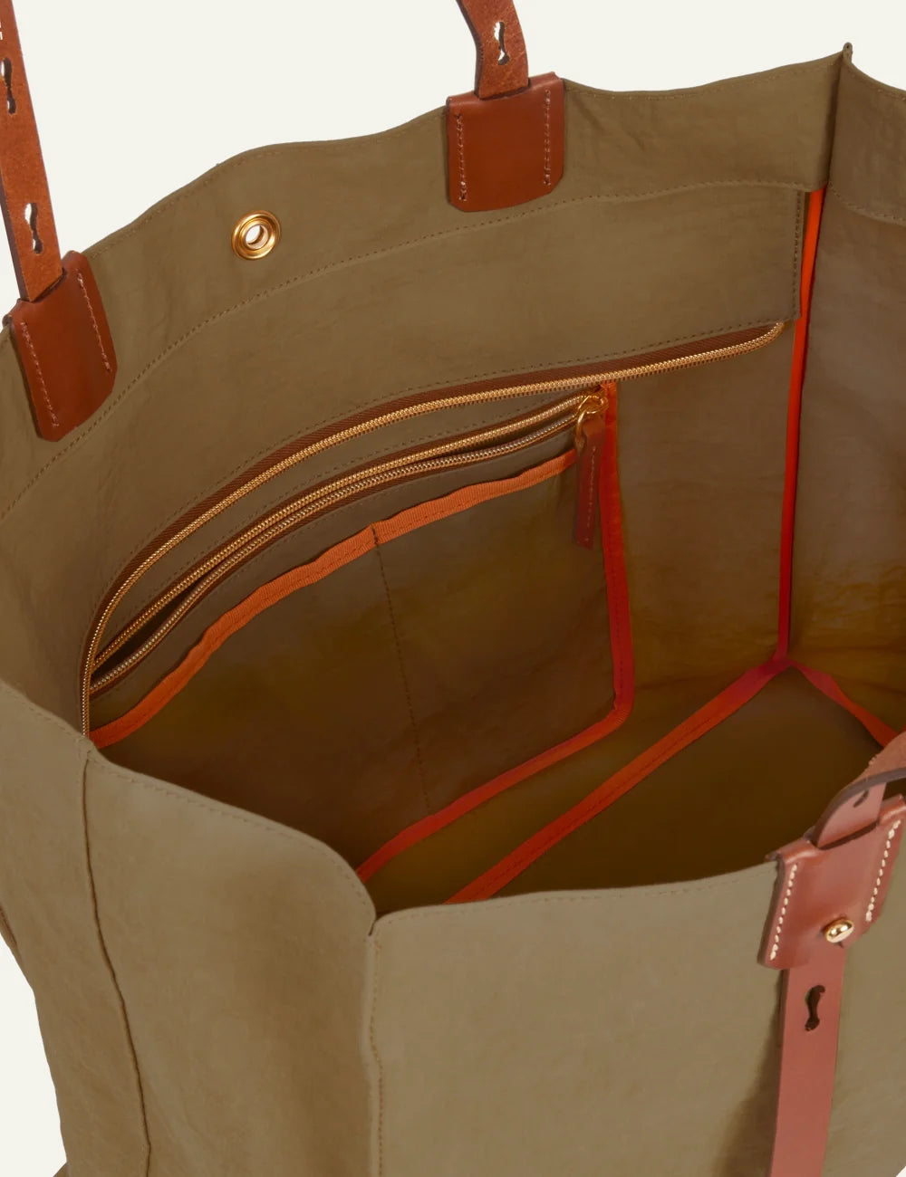 Roberta Pieri olive large tote bag brown leather handles top view