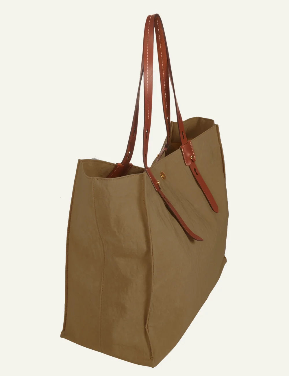 Roberta Pieri olive large tote bag brown leather handles side view