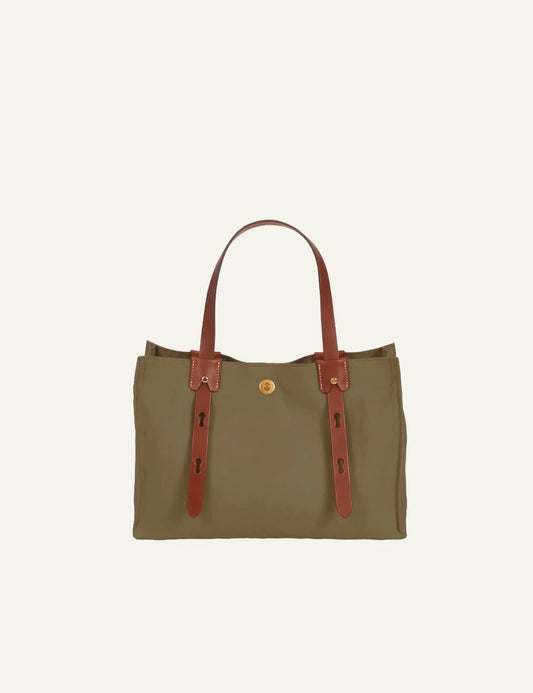 Roberta Pieri olive mini tote bag brown leather handles front view