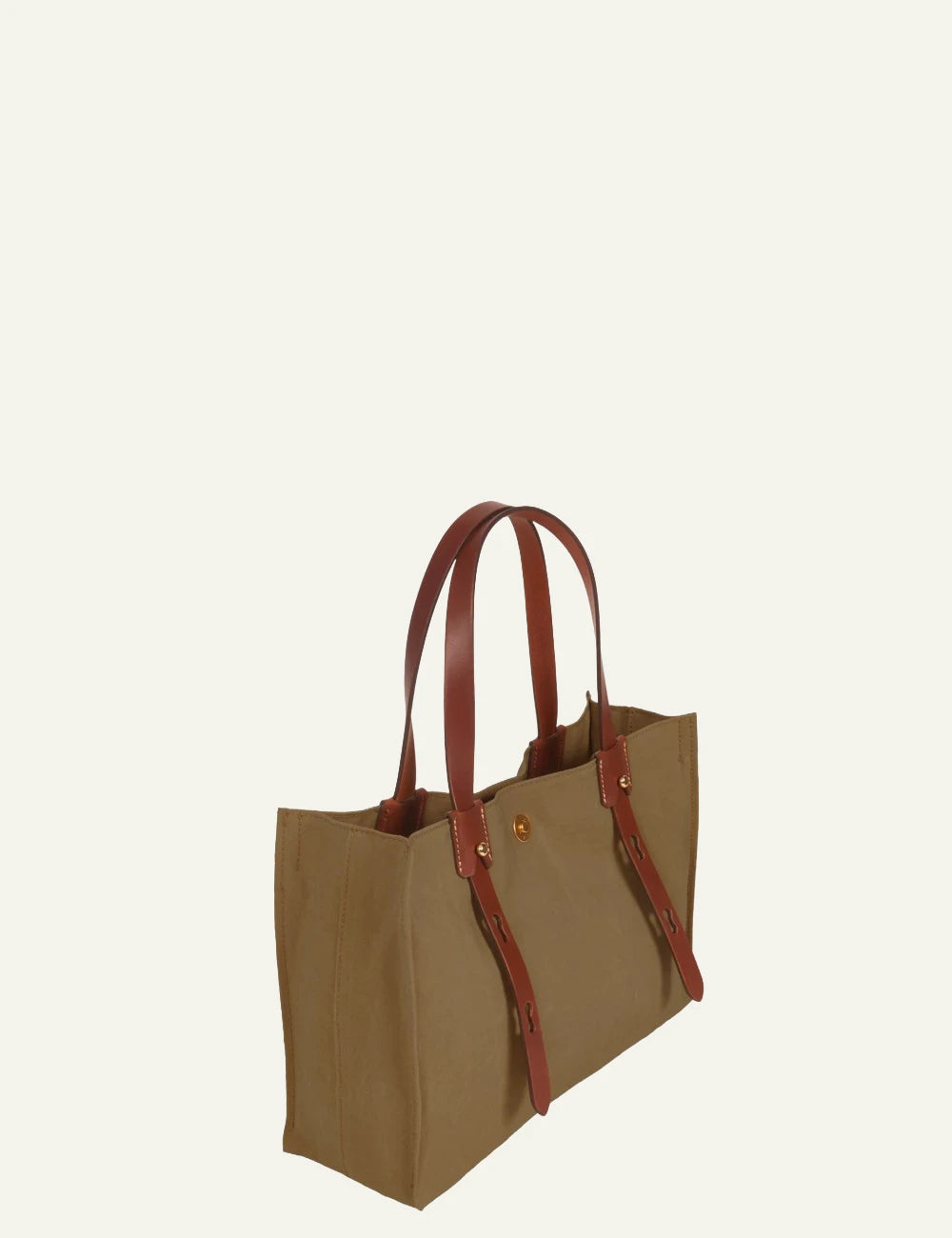 Roberta Pieri olive mini tote bag brown leather handles side view