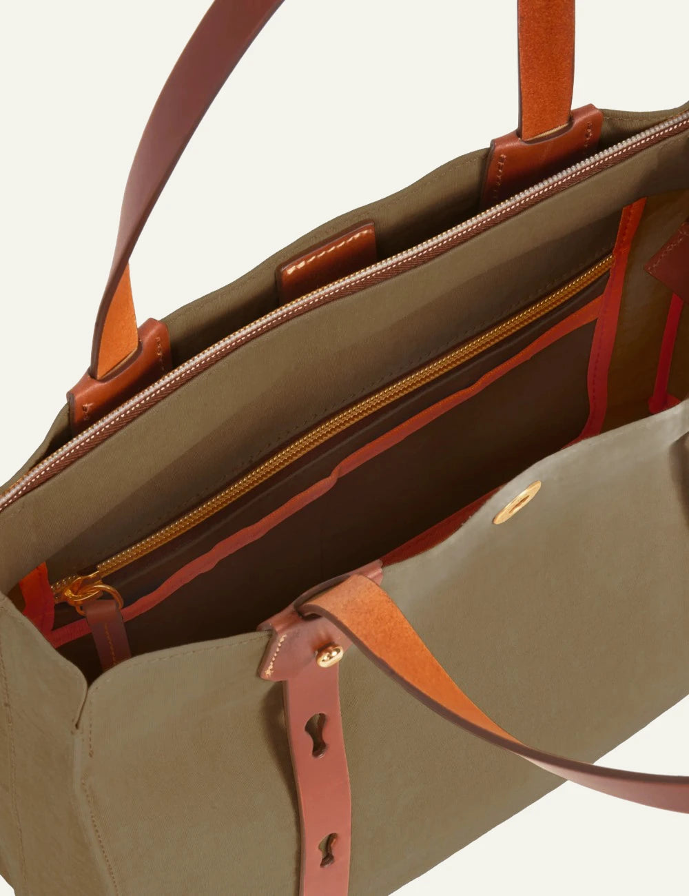 Roberta Pieri olive mini tote bag brown leather handles top view