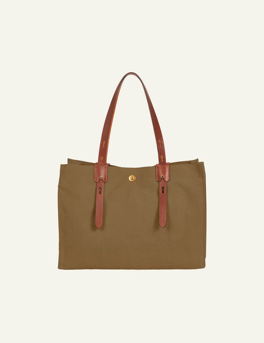 Roberta Pieri olive tote bag brown leather handles front view