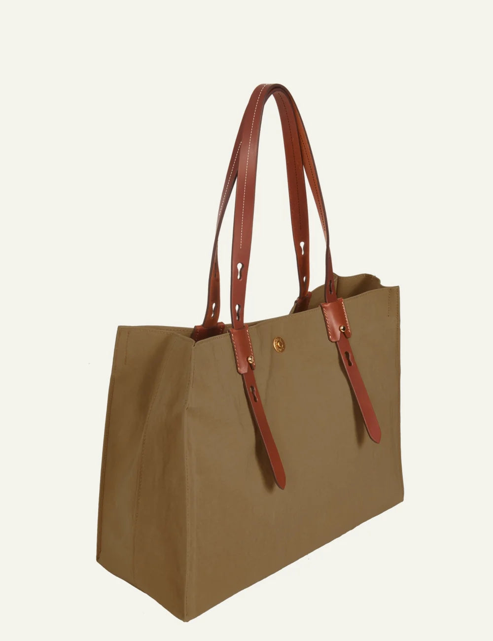 Roberta Pieri olive tote bag brown leather handles side view