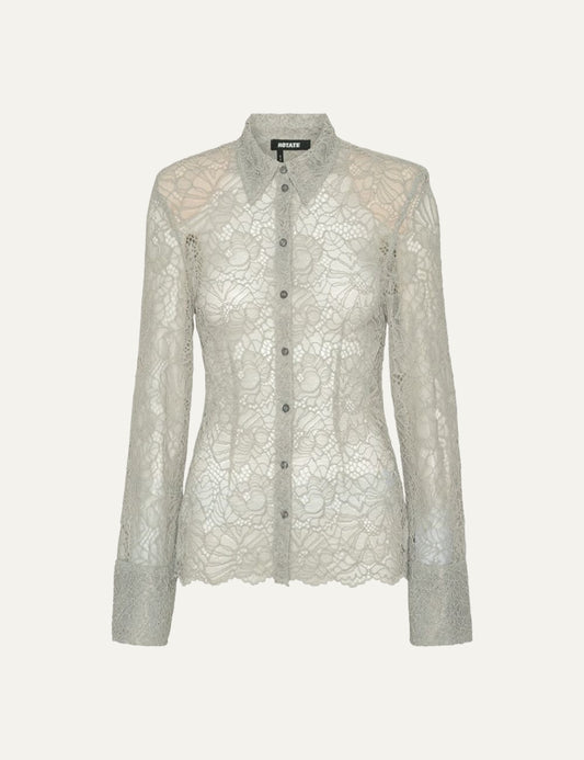 Γυναικείο Rotate Flower Mesh Shirt Light Grey μπροστινή όψη floral lace με κουμπιά