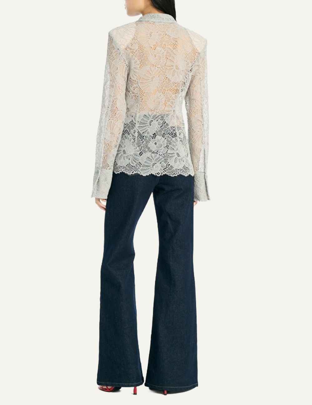 Rotate lace shirt πίσω όψη με διάφανη floral πλέξη και structured shoulders