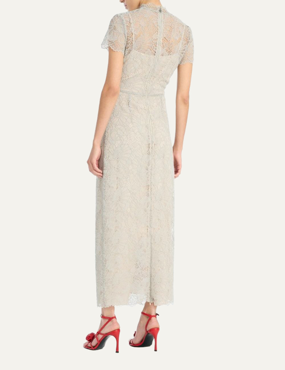 Γυναικείο midi φόρεμα δαντέλα light grey, straight γραμμή και ankle length