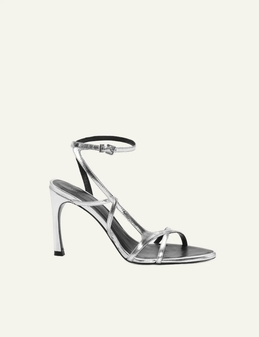 Γυναικεία ROTATE Rhinestone Sandal Black πλαϊνή όψη με criss cross straps και ψηλό τακούνι