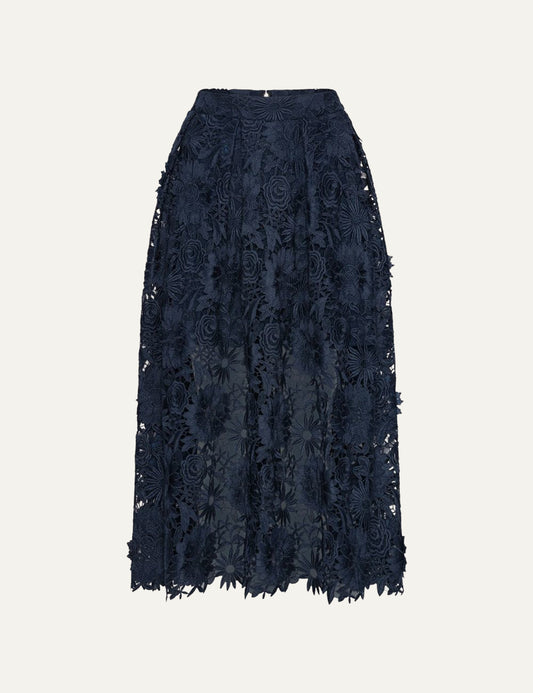Γυναικεία ROTATE 3D Lace Midi Skirt Dark Blue μπροστινή όψη προϊόν