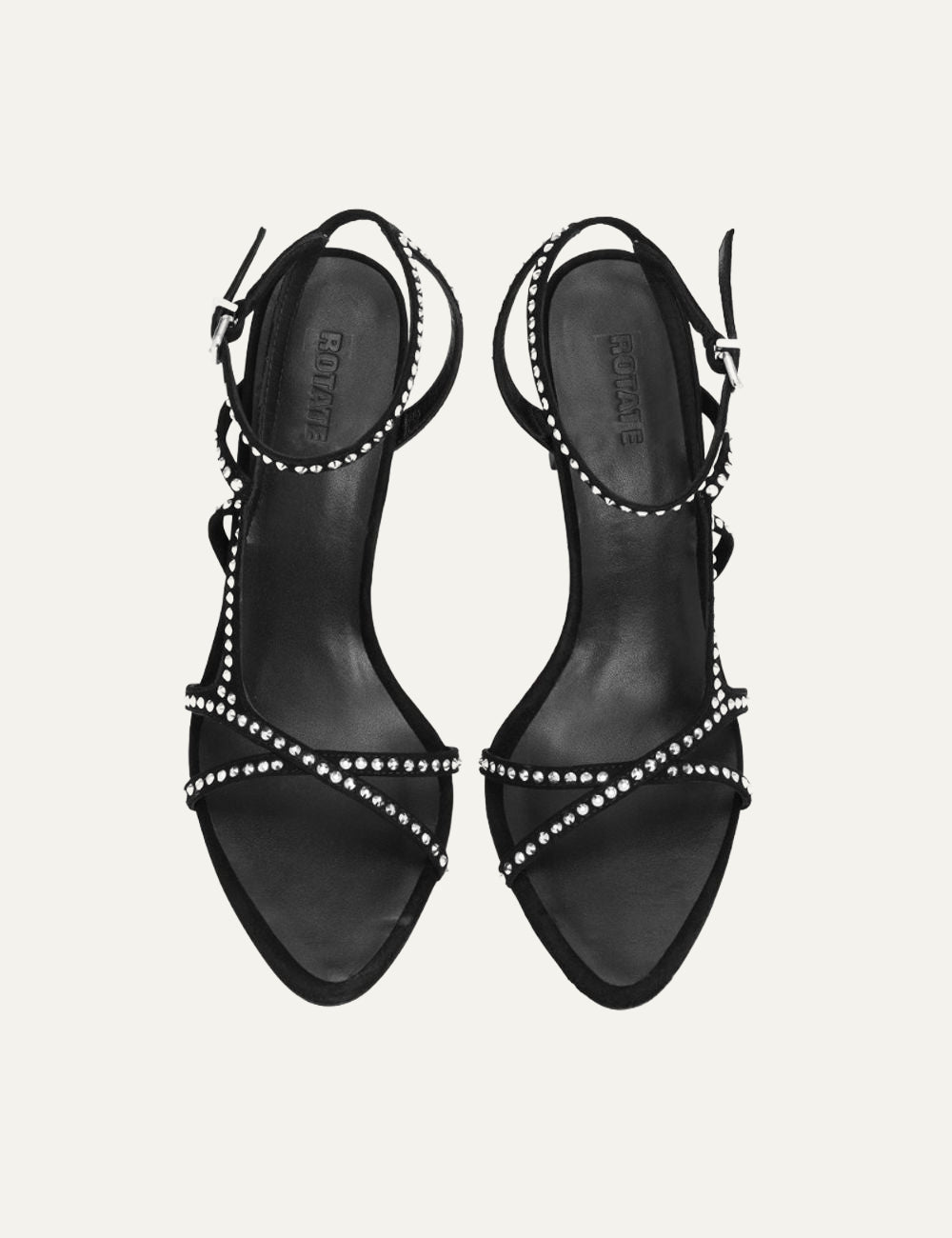 Γυναικεία ROTATE Rhinestone Sandal Black top view με λεπτά straps και rhinestones