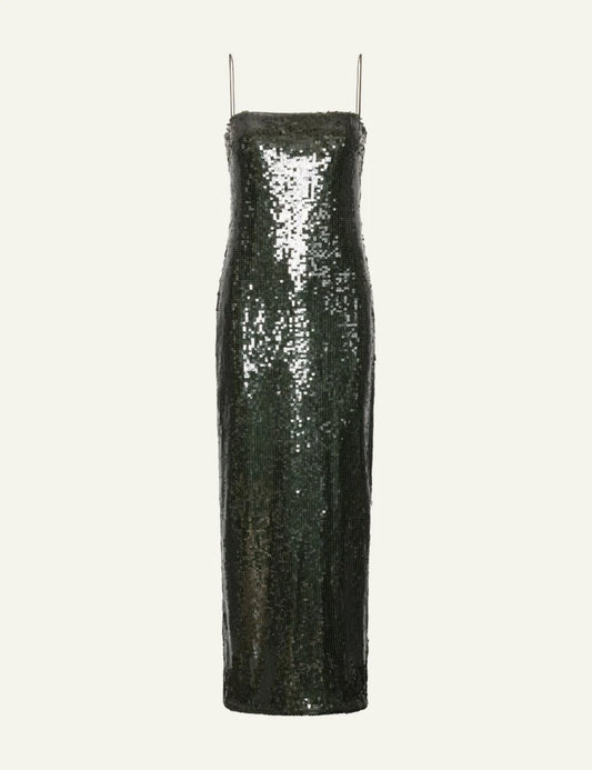 Rotate dark green sequins maxi slip dress with shimmering finish product view