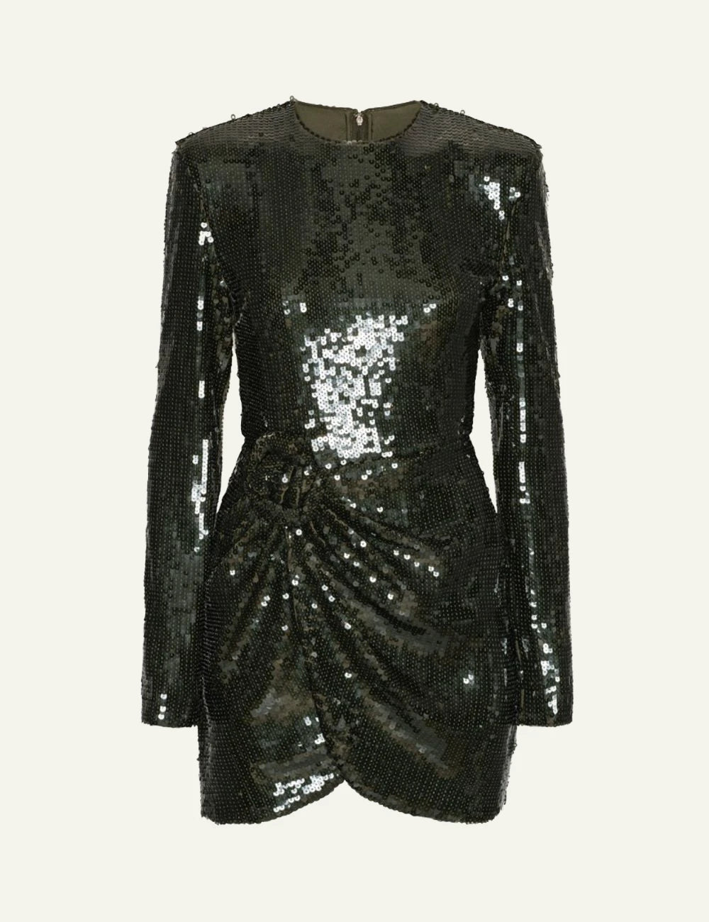 Rotate dark green sequins mini dress with draped waist detail product view