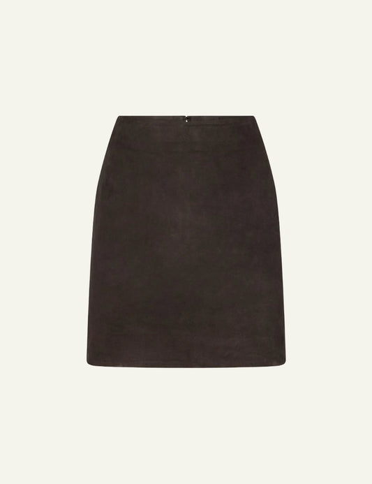 Rotate Suede Mini Skirt dark brown A-line front view