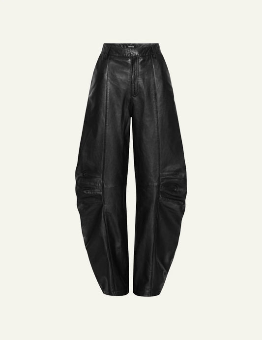 Rotate black leather cargo pants with sculpted wide leg design product view