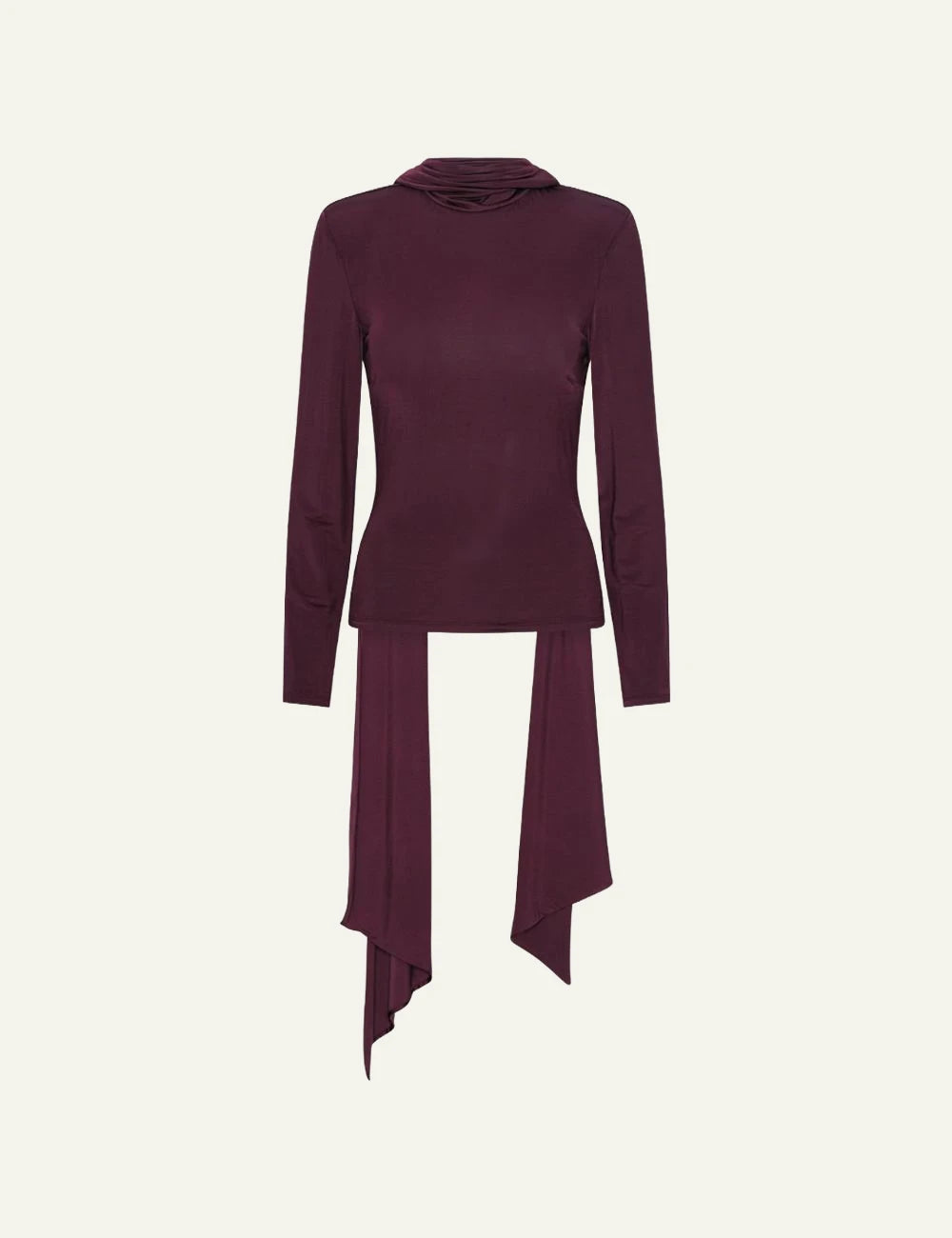Rotate Long Sleeved Scarf Top bordeaux me draped scarf detail front view