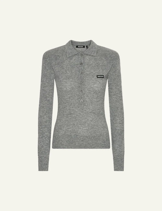 Rotate wool long sleeve polo grey melange product view