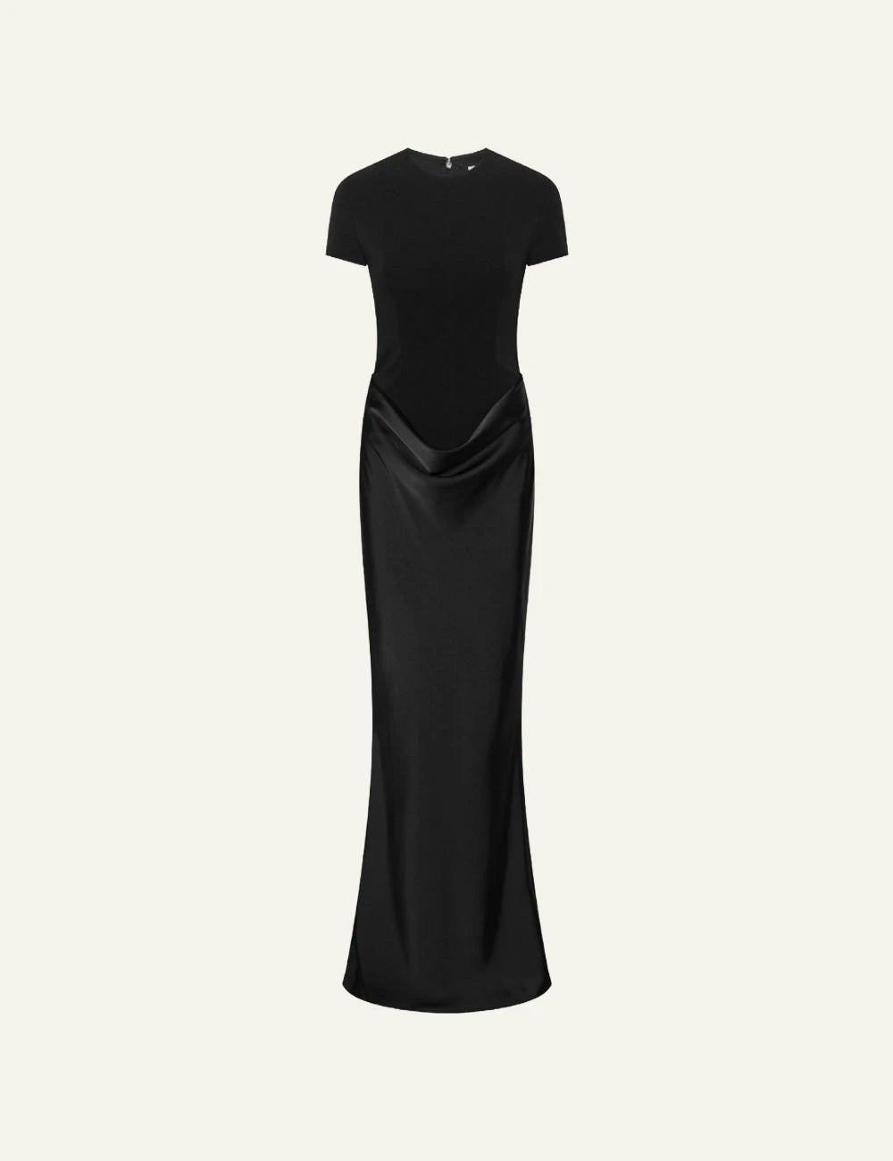 Rotate Capsleeve Draped Maxi Dress black me draped waist detail front view