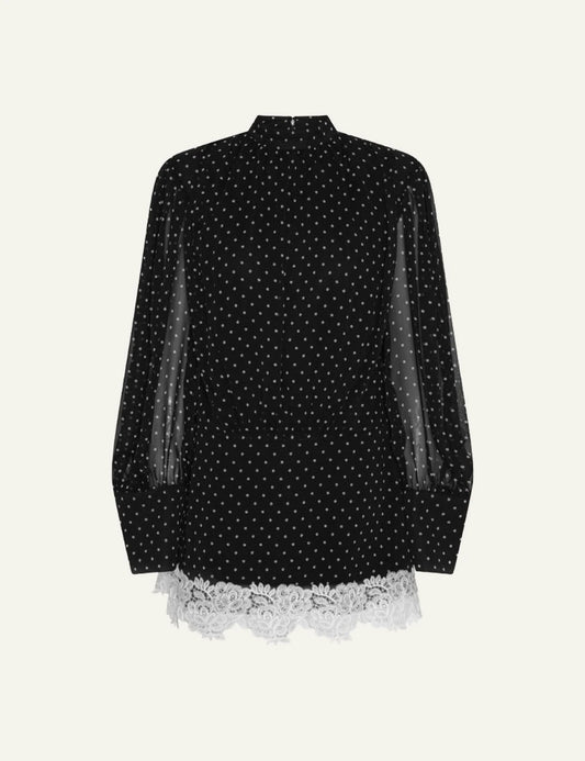 Rotate black polka dot mini dress with lace hem product view