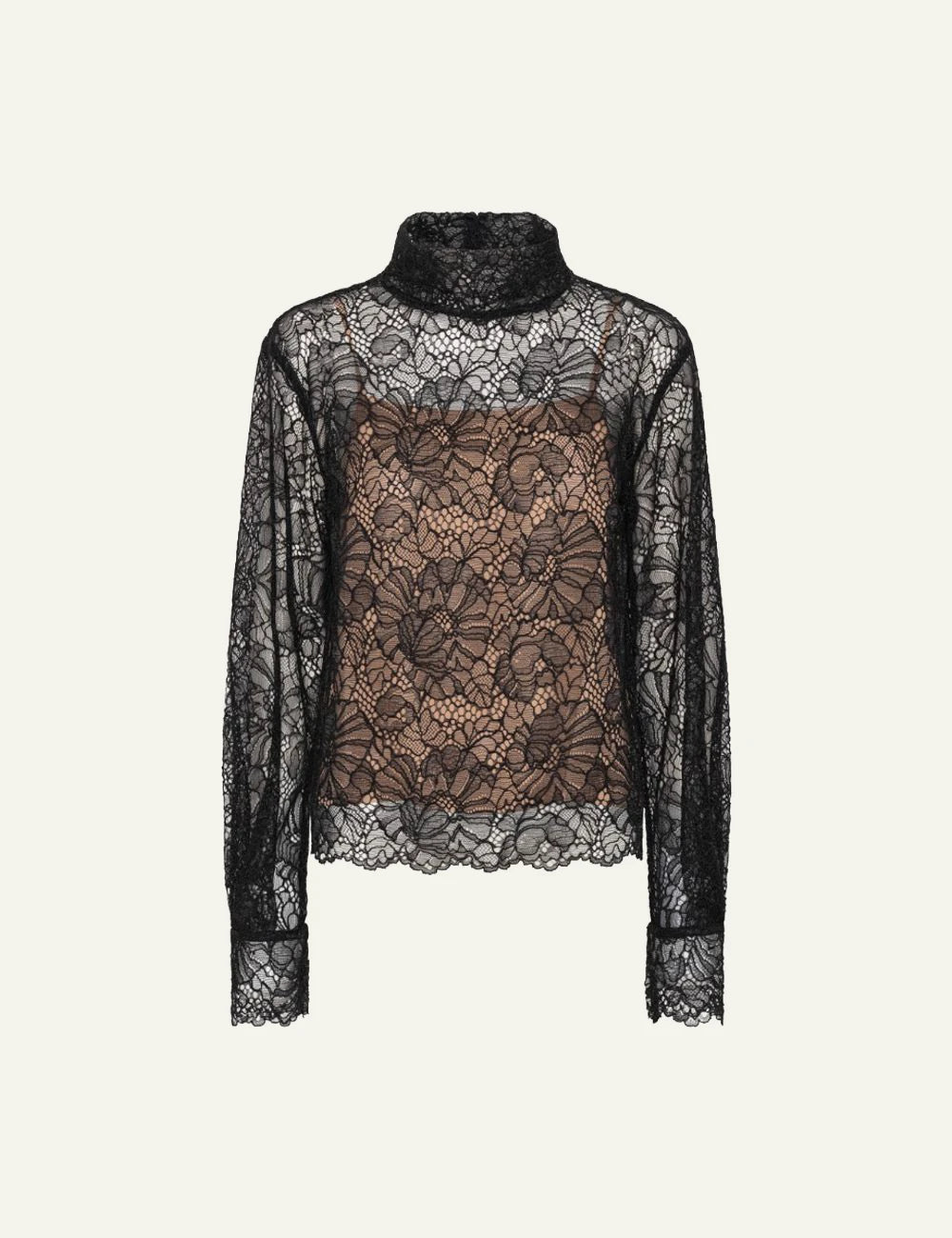 Rotate Lace Long Sleeve Blouse black me floral lace pattern front view