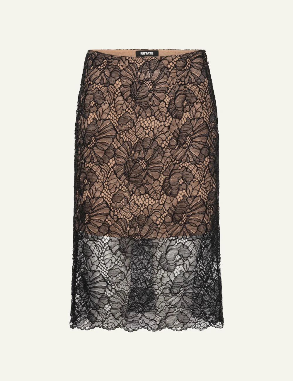 Rotate Lace Midi Pencil Skirt black me floral lace detail front view