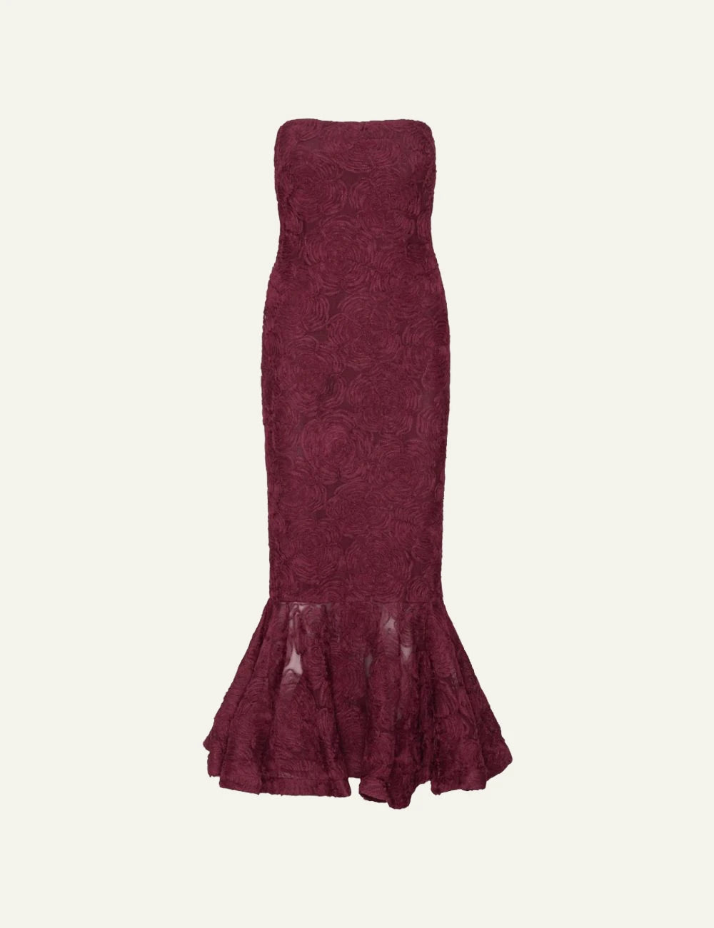 Rotate bordeaux floral mesh maxi dress with flounce hem product view