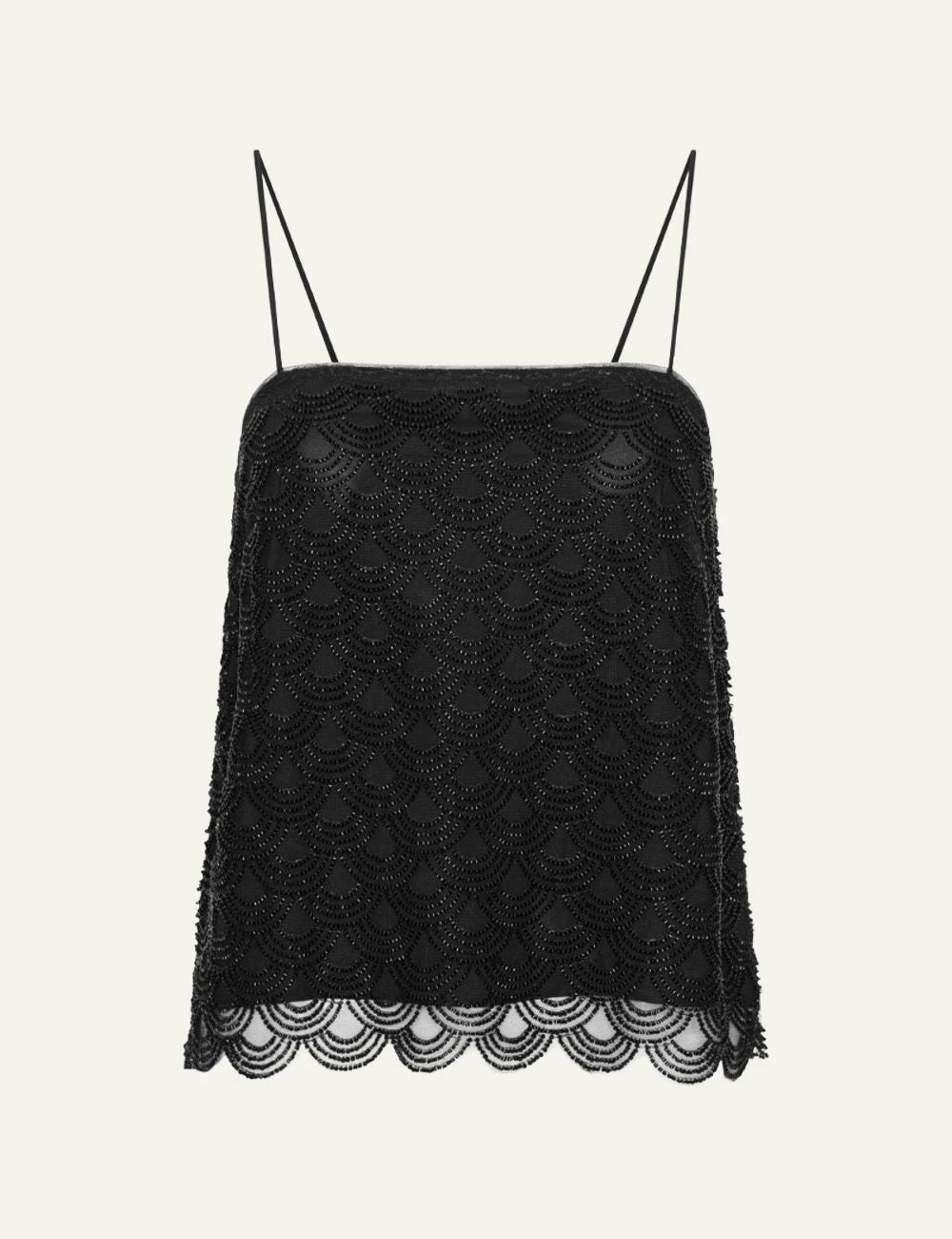Rotate black sequins slip top with scalloped pattern product view