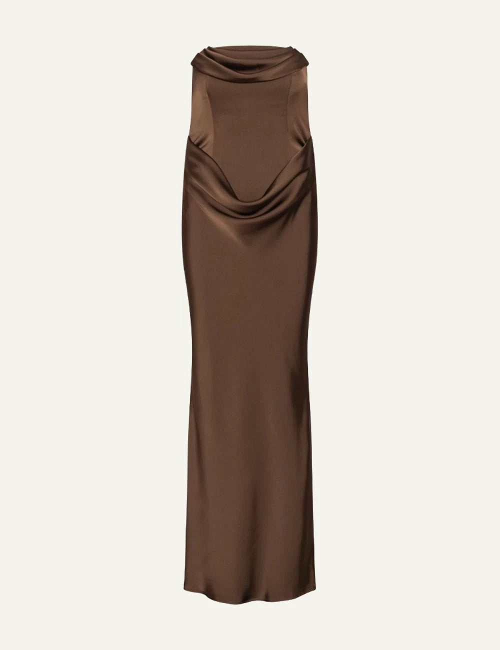 Rotate dark brown corsage maxi dress with draped neckline product  view