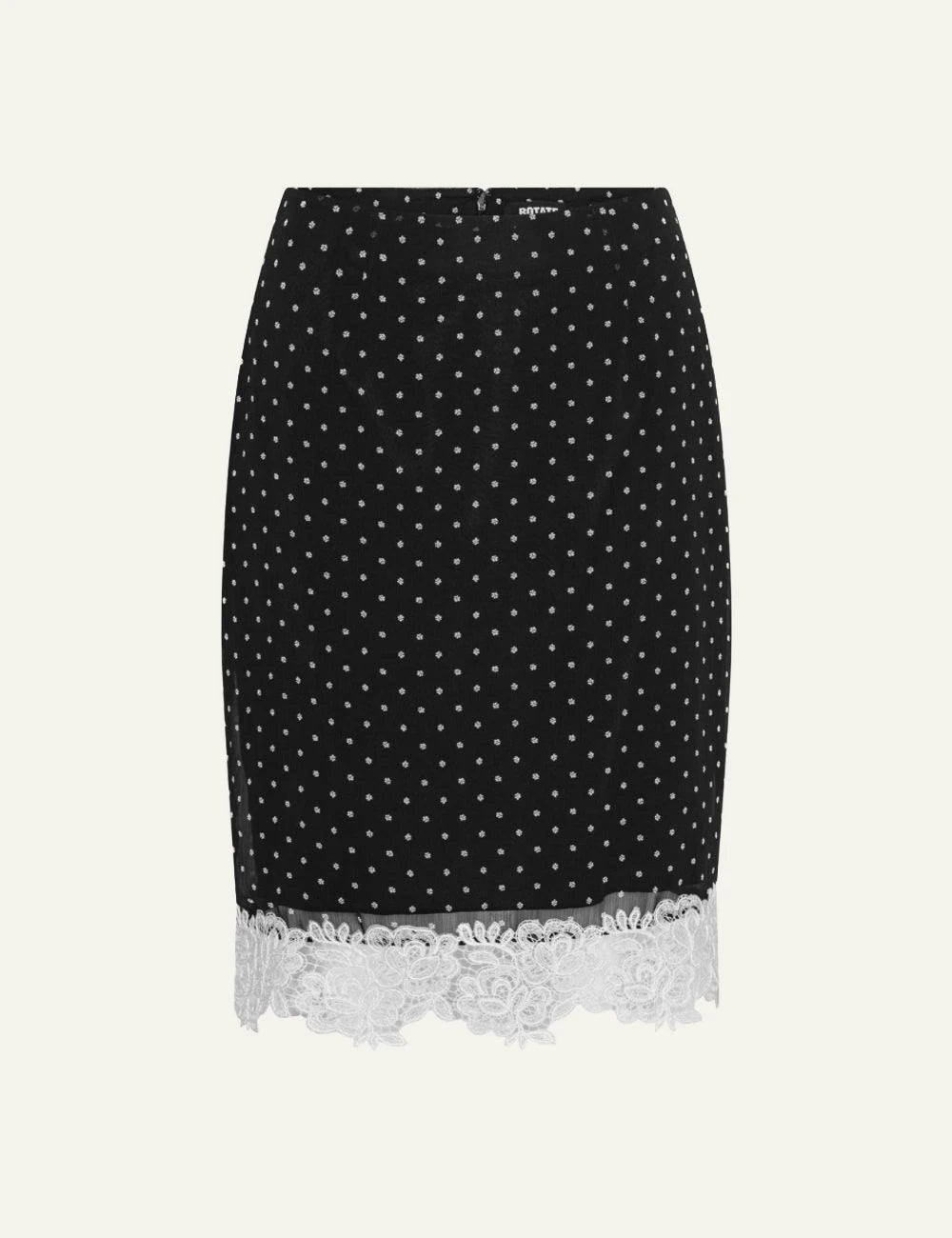 Rotate black floral pencil skirt with white lace hem product view