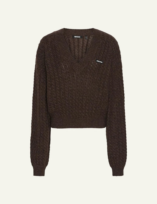 Rotate cable knit sweater dark brown product  view