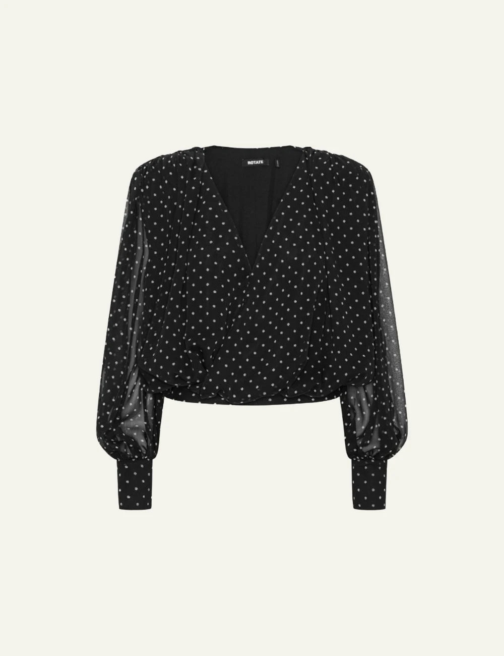 Rotate black floral ruched blouse with sheer sleeves product view